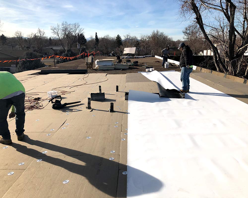 workers on flat commercial roof fort collins co